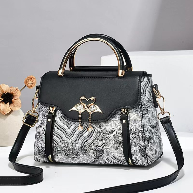 Handtasche für Damen ⎜ Elegantes Design mit romantischem Schwanen-Motiv und abnehmbaren Schultergurt
