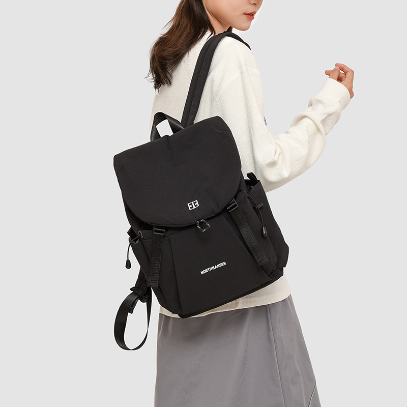 Damen Rucksack Im Koreanischen Stil ⎜ Schlichter Freizeitrucksack Mit Kordel Und Seitentaschen
