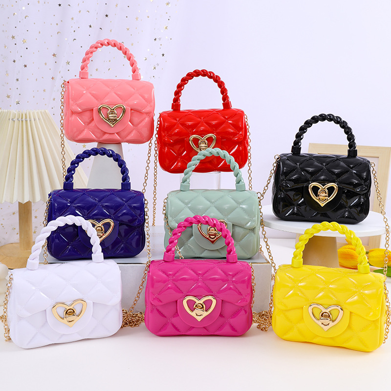 Mini Handtasche für Mädchen ⎜ Bunte Jelly Bag mit Herzverschluss und Schulterkette