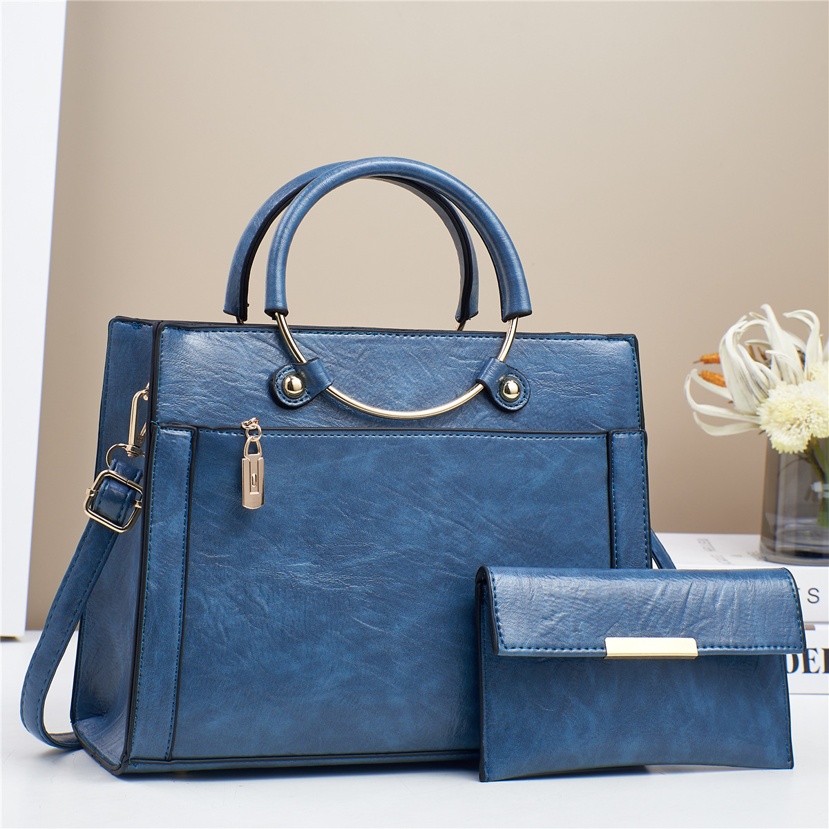 Handtasche für Damen ⎜ Zweiteiliges Set mit großer Tragetasche und passender Geldbörse für Alltag und Büro