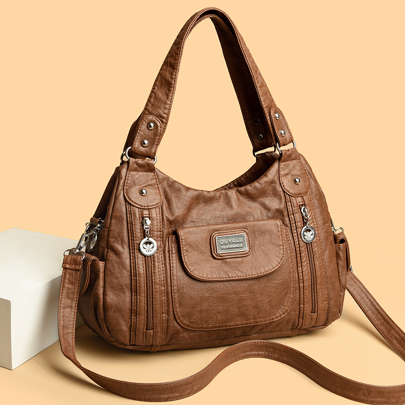 Damen Schultertasche aus Kunstleder ⎜ Modische Vintage-Tasche mit Viel Stauraum und Abnehmbarem Gurt