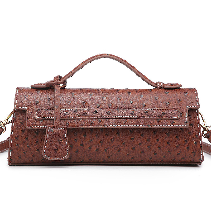 Umhängetasche mit Straußenprägung ⎜ Kompakte Schultertasche für Damen mit Kurzgriff und Stilvollem Retro-Look