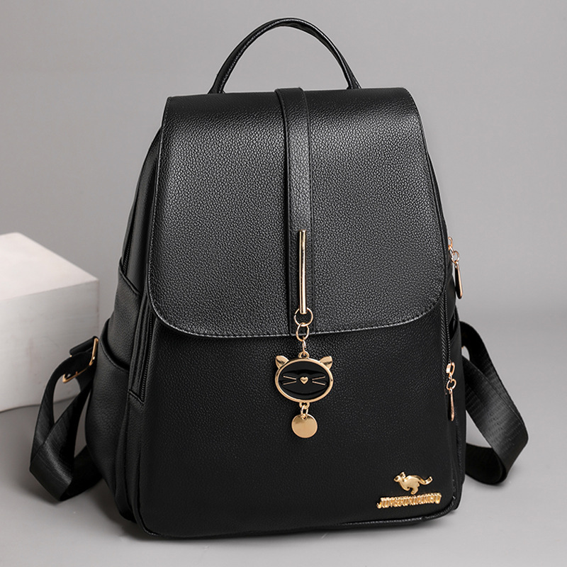 Damen Rucksack aus Kunstleder ⎜ Modischer Tagesrucksack mit großer Kapazität und Katzendetail für Alltag und Reisen