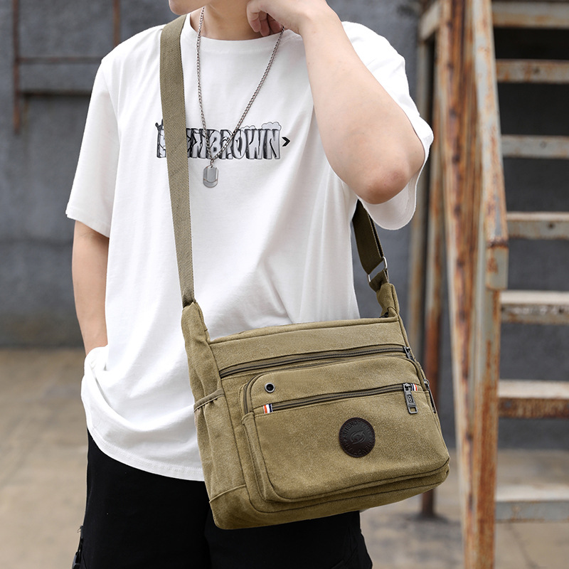 Umhängetasche für Herren ⎜ Robuste Canvas-Schultertasche mit Reißverschlussfächern für Alltag und Freizeit