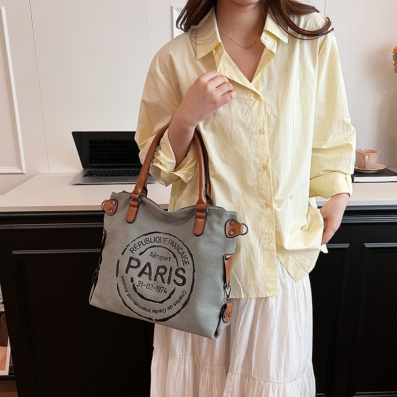 Canvas Tasche für Damen ⎜ Lässiger Paris-Print mit robusten Tragegriffen