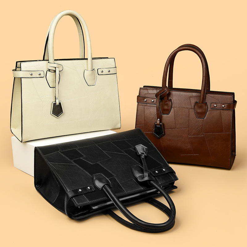 Handtasche für Damen ⎜ Klassische Tragetasche mit Reißverschluss und festen Henkeln für Büro und Alltag