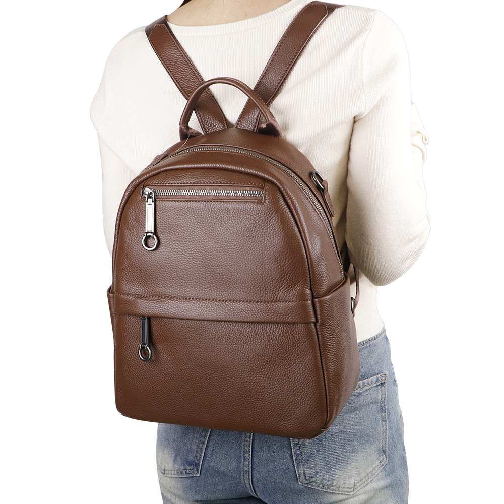 Damen Rucksack aus Echtleder ⎜ Kompakter Cityrucksack mit großer Kapazität und Reißverschlussfächern für Alltag und Reisen