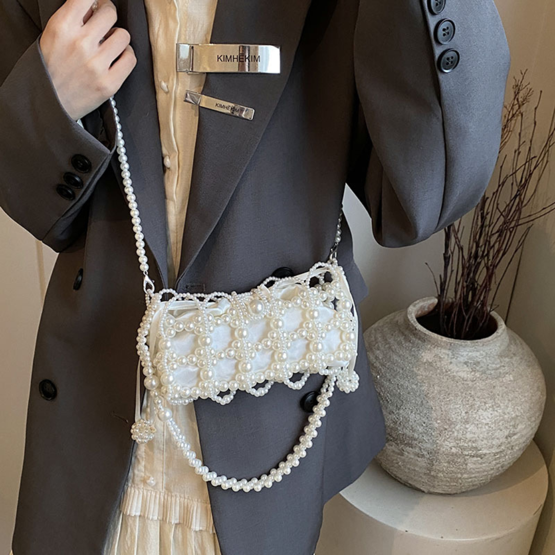 Perlen Mini Umhängetasche ⎜ Stilvolle Schultertasche mit Perlendetails und verstellbarem Riemen