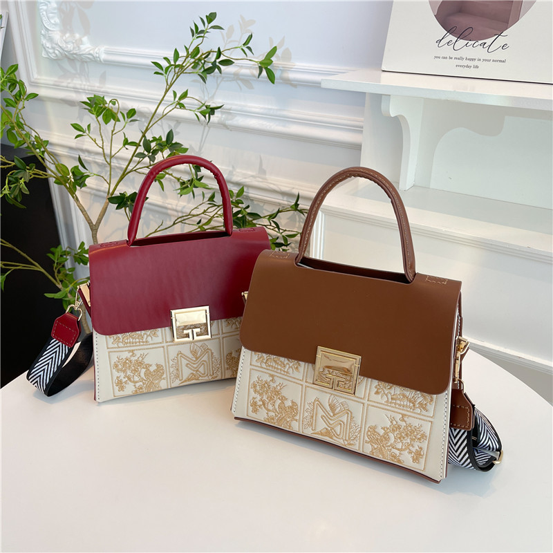 Handtasche für Damen ⎜ Elegante Umhängetasche mit Vintage-Muster und stabilem Tragegriff für Alltag und Büro