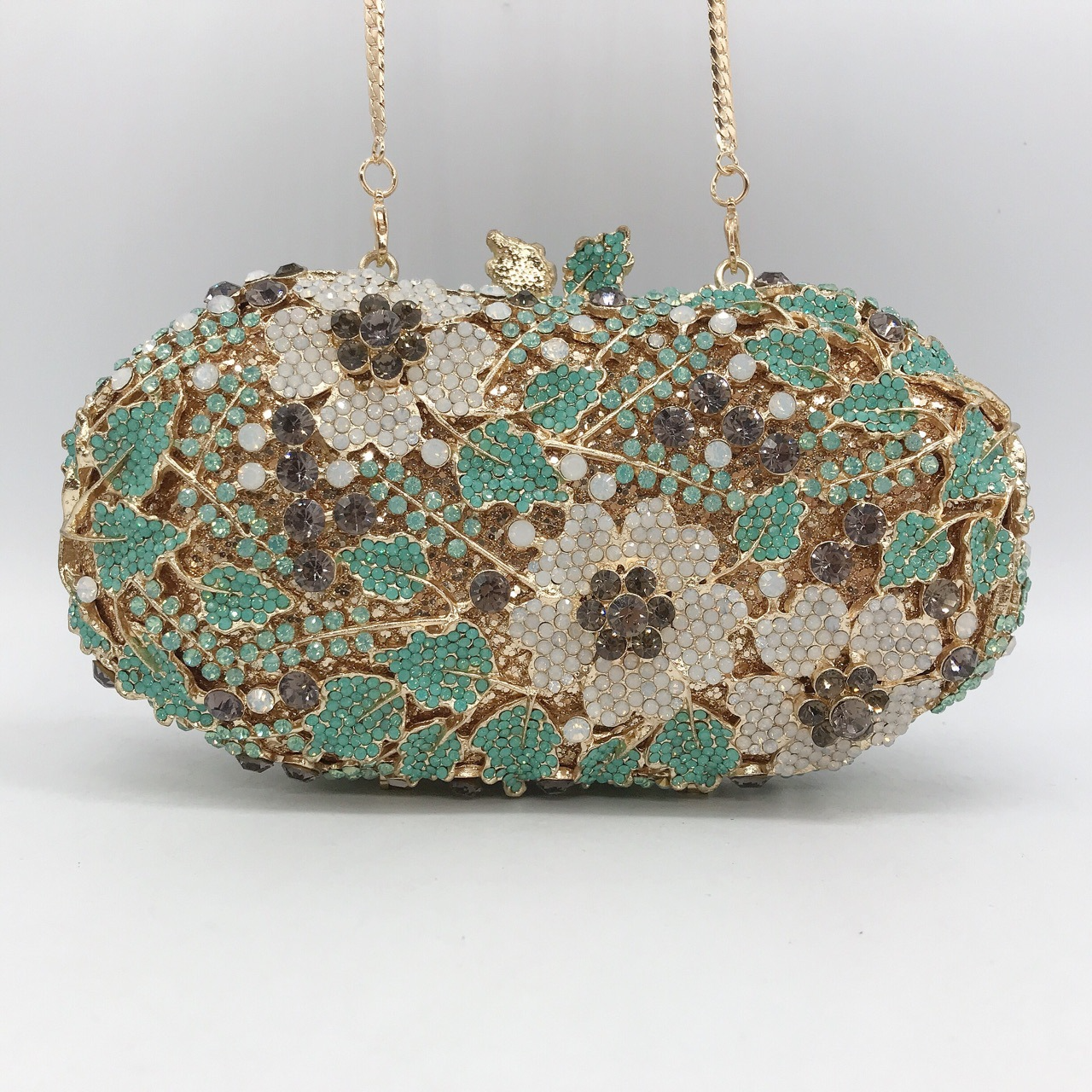 Abendtasche für Damen ⎜ Elegante Clutch mit Blumenmuster und Strass für Hochzeit, Gala oder Party