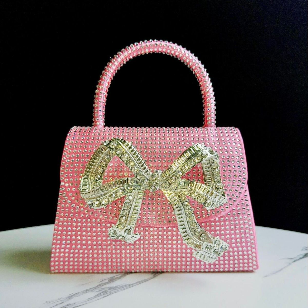 Abendtasche mit Strassbesatz ⎜ Glitzernde Handtasche für Damen mit Schleifendetail und Abnehmbarem Schulterriemen