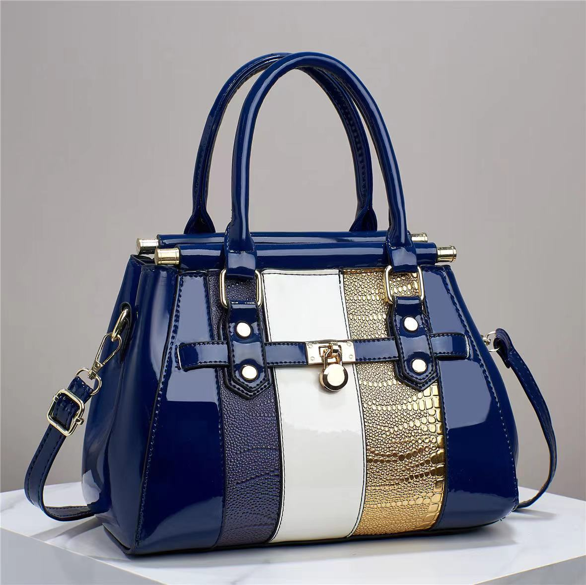 Stilvolle Handtasche für Damen ⎜ Große Tasche aus Leder mit Farbigem Design und Goldenen Akzenten