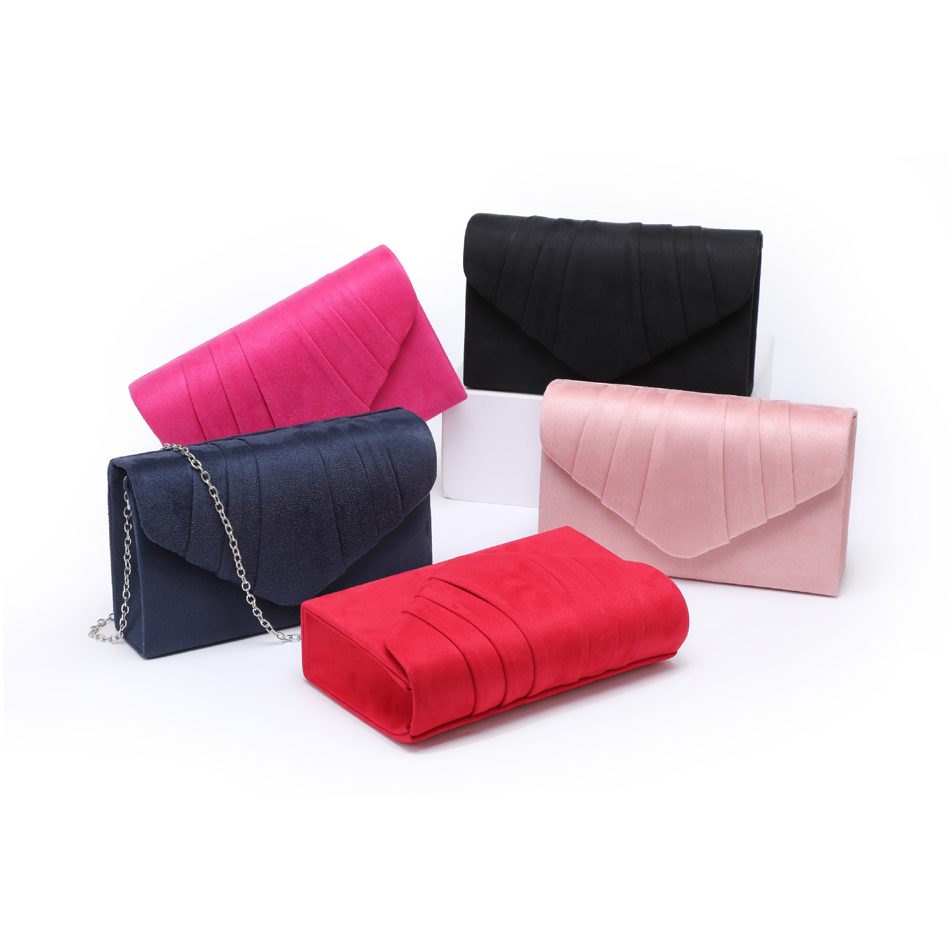 Abendtasche für Damen ⎜ Elegante Clutch aus Samt mit Faltendesign und Kettenriemen für festliche Anlässe und Partys