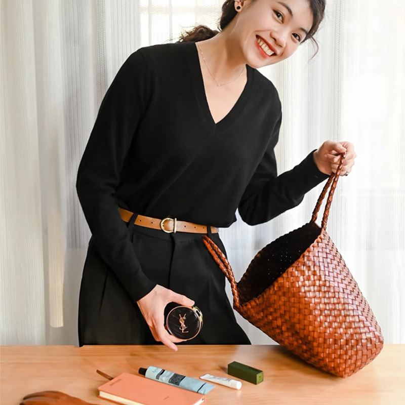 Damen Handtasche im Flechtstil ⎜ Robuste Tragetasche aus Lederoptik für Alltag und Freizeit