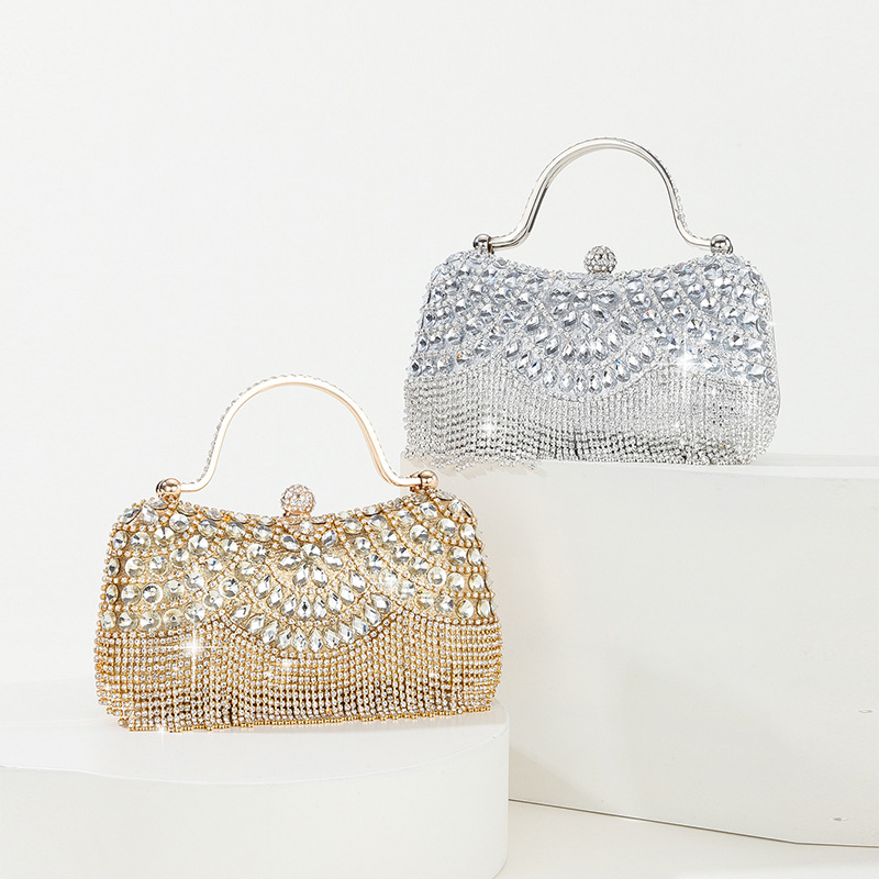 Clutch für Damen ⎜ Elegante Abendtasche mit Strass und funkelndem Fransen-Design