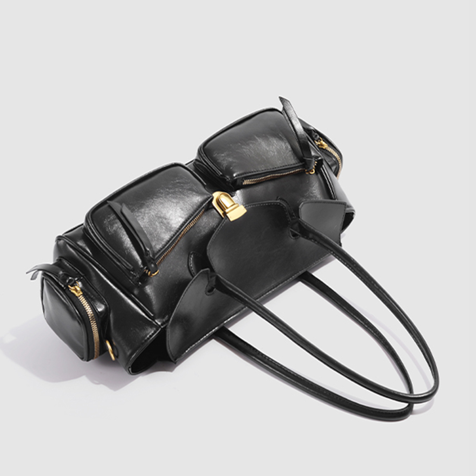 Damentasche aus Leder ⎜ Geräumige Schultertasche mit Retro-Look und Außentaschen
