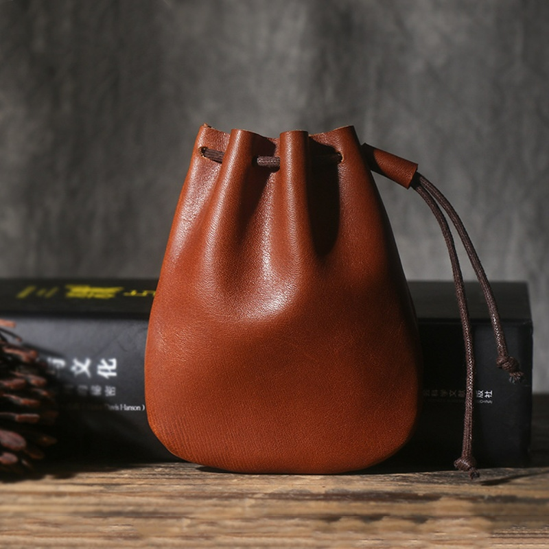 Leder Münzbeutel mit Kordelzug ⎜ Vintage-Geldbörse aus Rindsleder für Kleingeld und kleine Utensilien