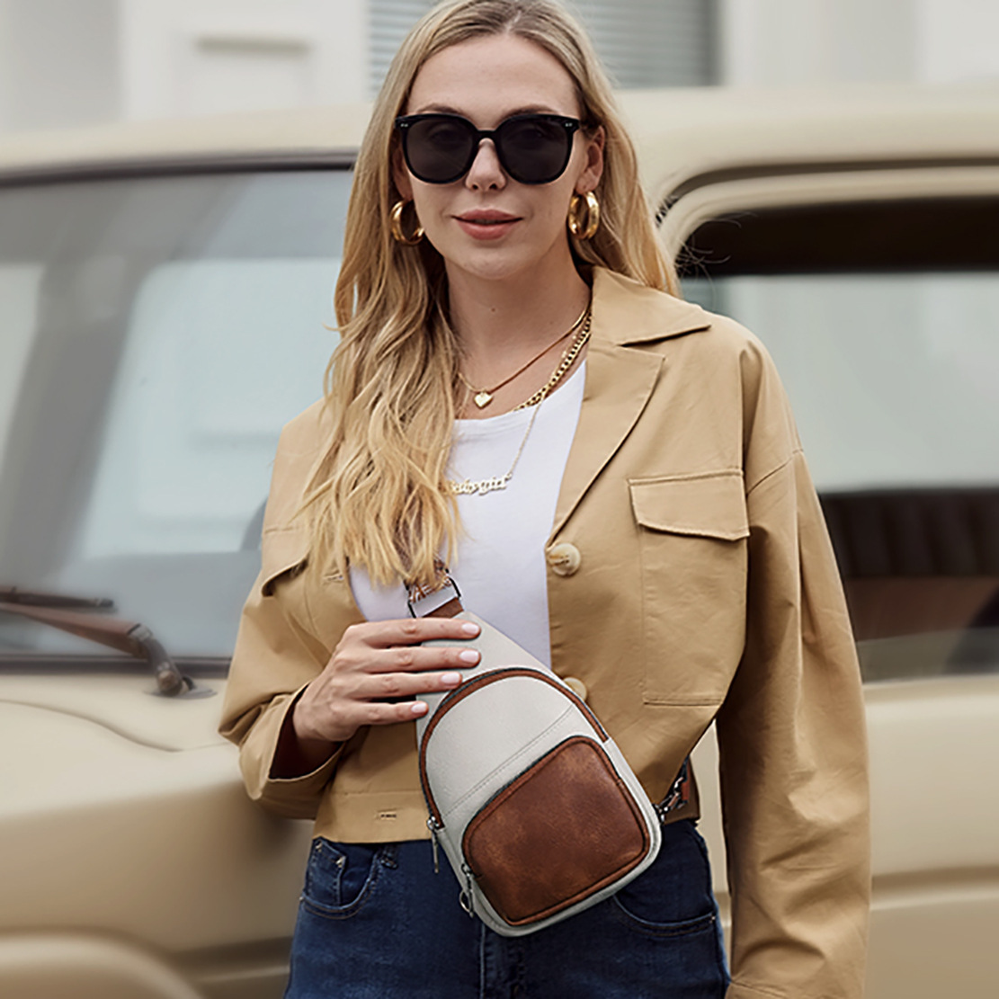 Damen Umhängetasche ⎜ Sportliche Crossbody-Tasche mit breitem Riemen und zweifarbiger Front für unterwegs