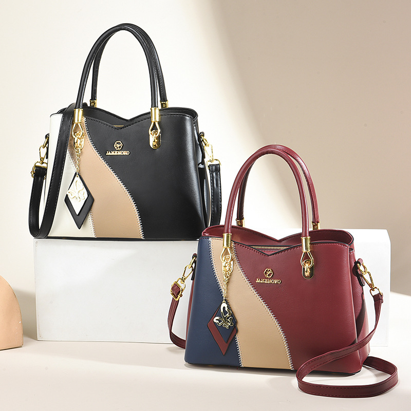 Handtasche für Damen aus Kunstleder ⎜ Elegante Schultertasche mit Kontrastdesign und viel Stauraum für Alltag