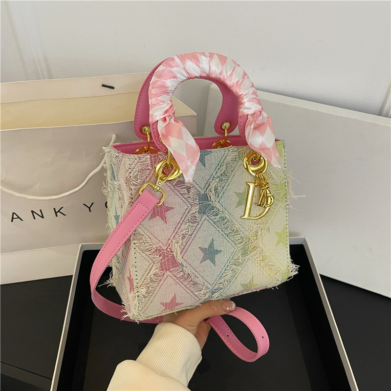 Handtasche für Damen ⎜ Modische Denim-Tasche mit Sternenmuster und Schulterriemen für Alltag und Freizeit