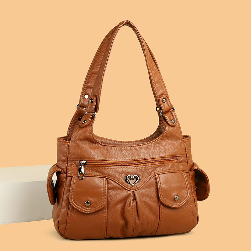 Schultertasche für Damen ⎜ Große Handtasche aus Kunstleder mit Reißverschluss und praktischen Außenfächern
