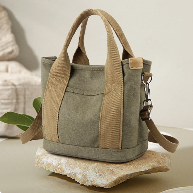 Canvas Tasche für Damen ⎜ Schlichte Umhängetasche mit großem Stauraum und robustem Griff für Alltag und Freizeit