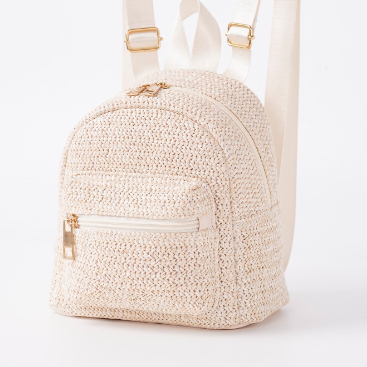 Rucksack für Damen ⎜ Leichter Strohrucksack mit Doppelreißverschluss und Ethno-Design für Alltag und Freizeit