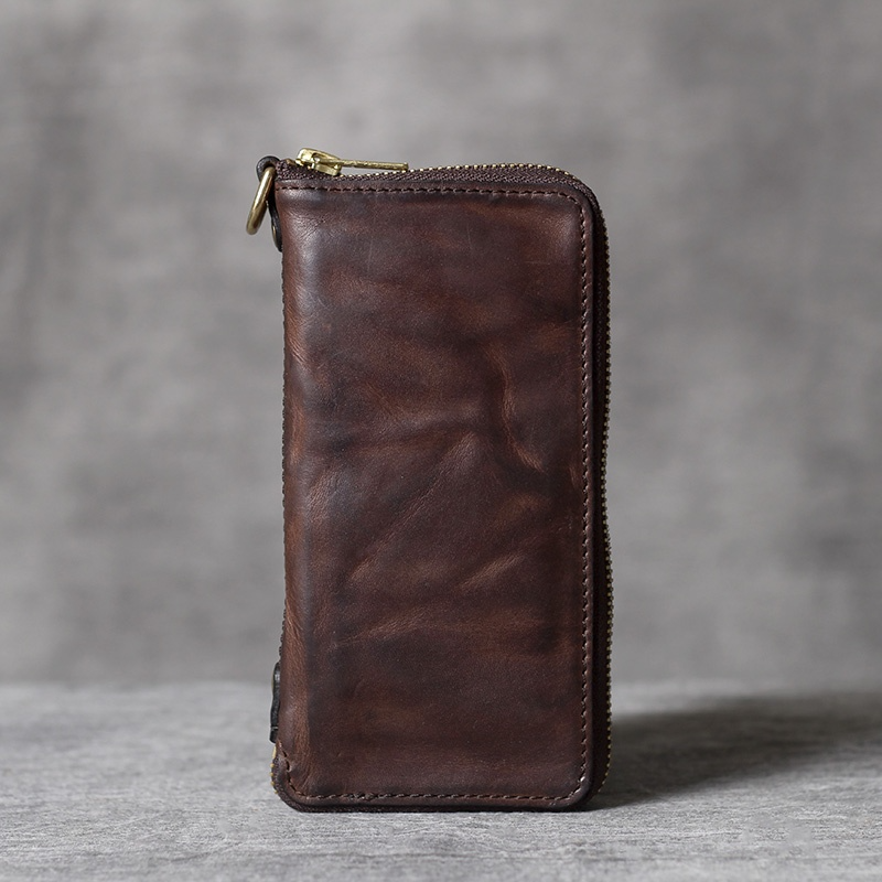 Lange Herren Geldbörse aus Leder ⎜ Retro Design mit Reißverschluss und vielen Kartenfächern