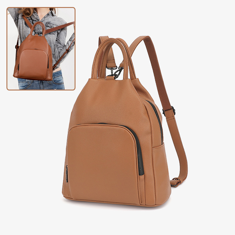 Damen Rucksack aus PU-Leder ⎜ Weicher Tagesrucksack mit Reißverschluss und praktischem Stauraum für unterwegs