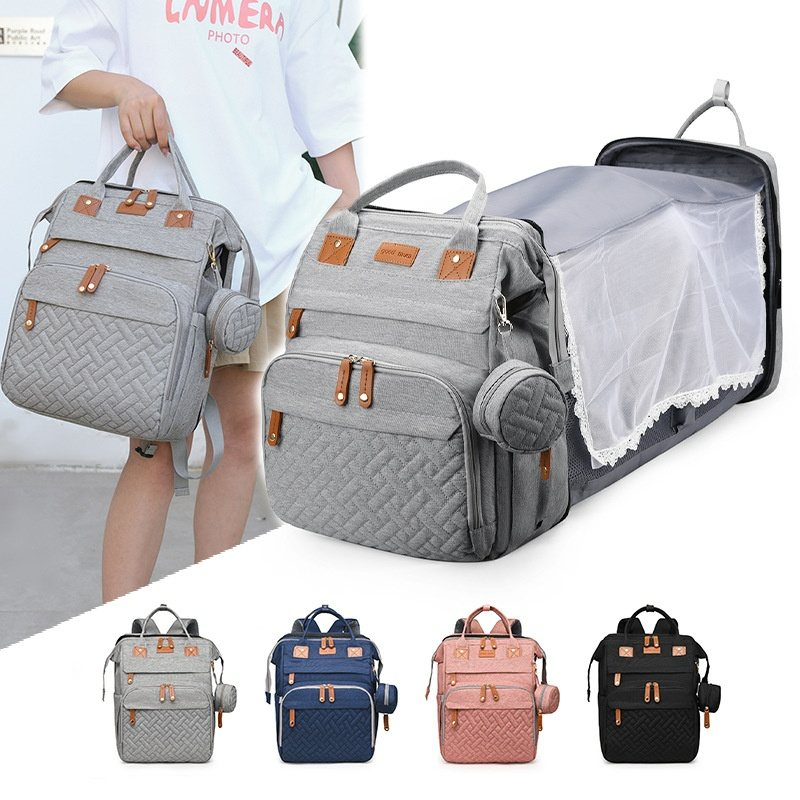 Wickelrucksack für Eltern ⎜ Großer Babyrucksack mit Flaschenfach, Isolierung und faltbarem Bett für unterwegs