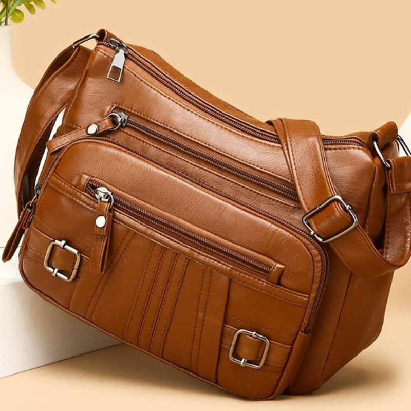 Umhängetasche für Damen ⎜ Vielseitige Schultertasche im Retro-Stil mit Reißverschlüssen und Schnallendetails