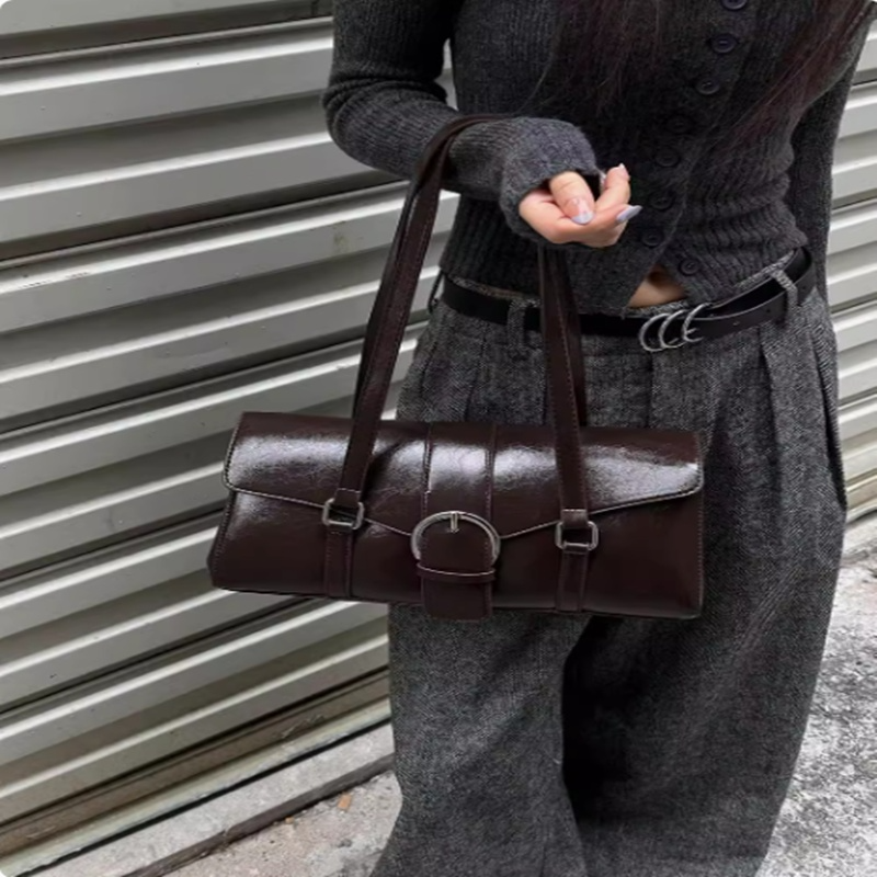 Damen Schultertasche Mit Schnallendetail ⎜ Elegante Handtasche In Zylinderform Für Alltag Und Ausgehen