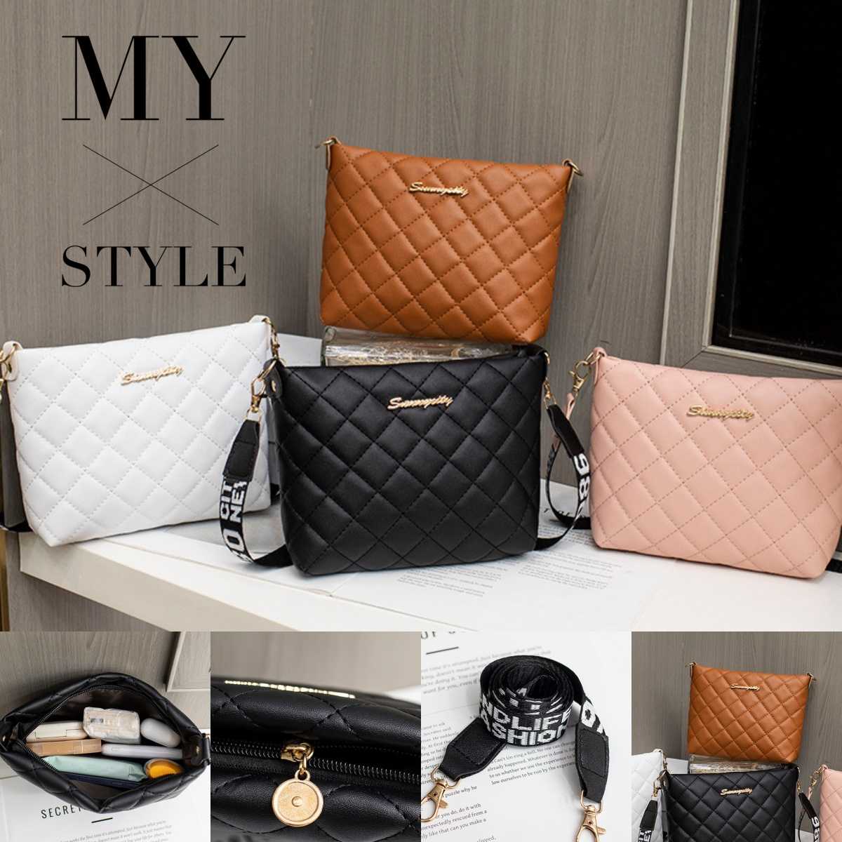 Damen Umhängetasche ⎜ Kleine Schultertasche mit Steppmuster und Verstellbarem Tragegurt
