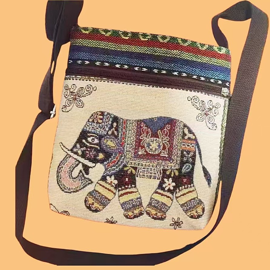 Umhängetasche im Ethno-Stil für Damen ⎜ Bestickte Stofftasche mit Tiermotiv und Reißverschluss für Alltag und Reisen