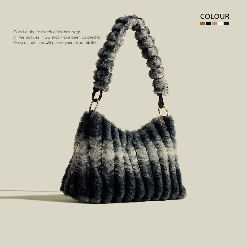 Plüsch Schultertasche für Damen ⎜ Weiche Unterarmtasche mit Komfortablem Griff und Großem Stauraum