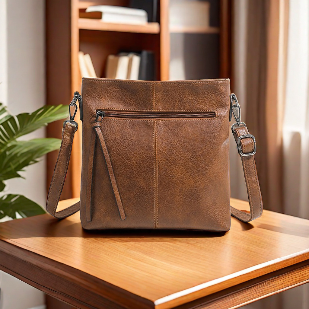 Umhängetasche für Damen und Herren ⎜ Schlichte Schultertasche aus Kunstleder im Retro-Stil für Alltag und Reise