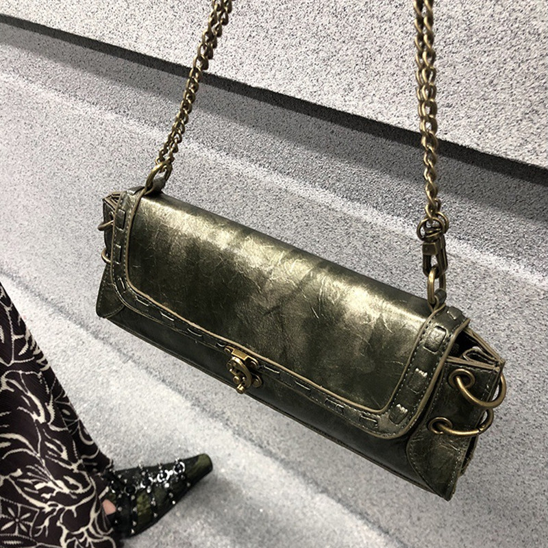 Damen Umhängetasche Mit Kettenriemen ⎜ Elegante Schultertasche Im Vintage-Stil Mit Drehverschluss