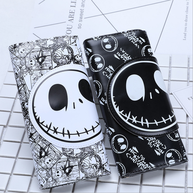Damen Clutch-Geldbörse mit Totenkopf-Design ⎜ Lange Brieftasche mit Druckknopfverschluss und Kartenfächern