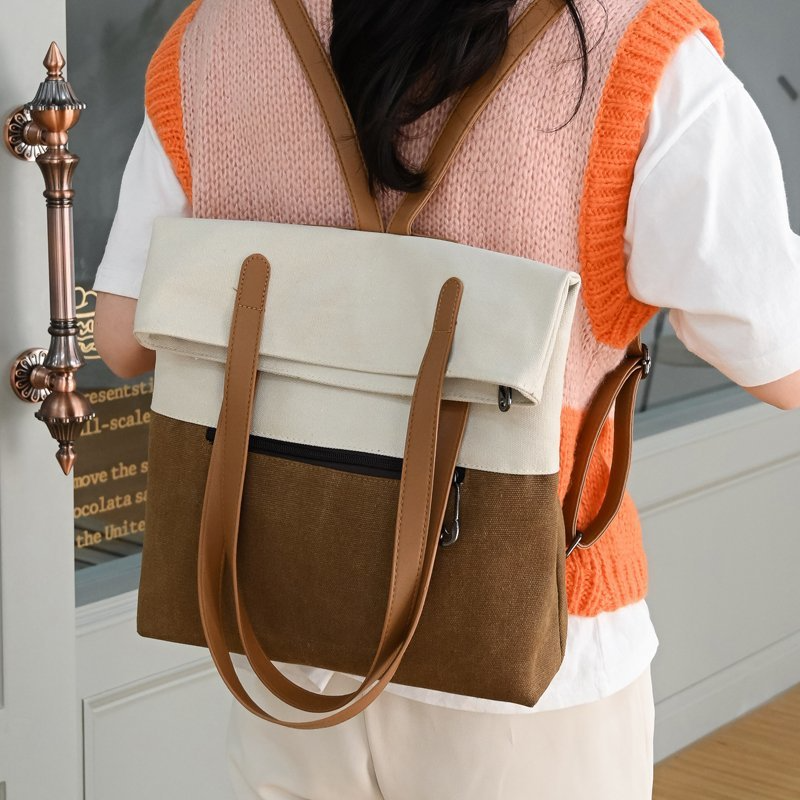 Shopper Tasche für Damen aus Canvas ⎜ Robuste Tragetasche im Retro-Stil mit Reißfach für Alltag, Uni und Freizeit