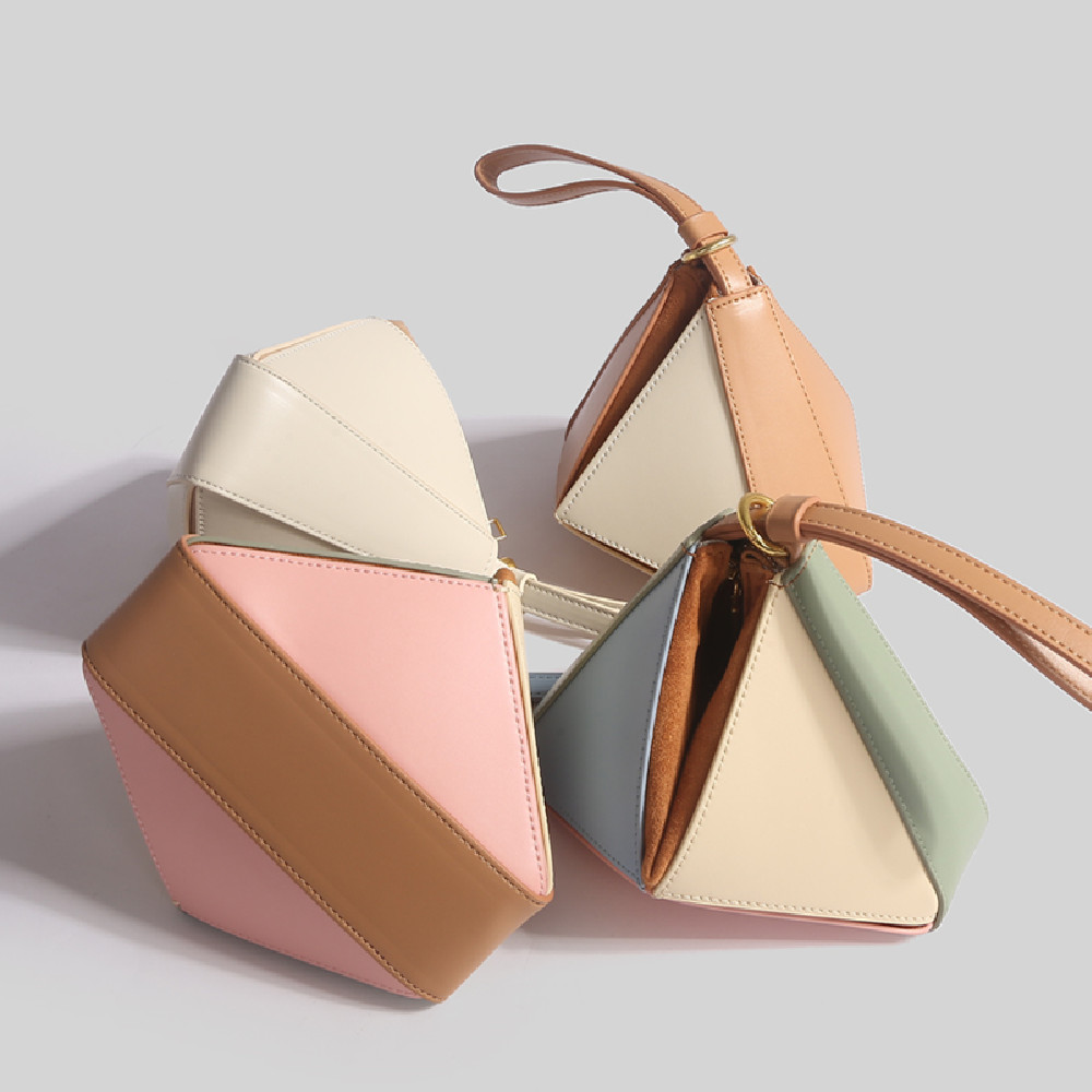 Handtasche für Damen ⎜ Dreieckige Umhängetasche mit Farbblock-Design und Reißverschlussfach für unterwegs