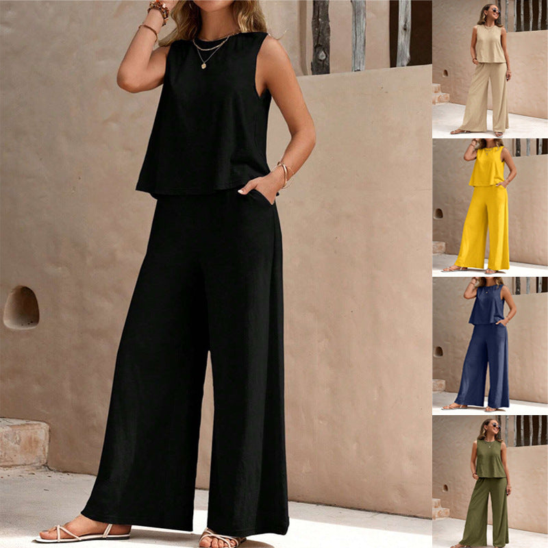 Hanna - Lässiges Set Aus Ärmellosem Tanktop Und Hose Mit Weitem Bein