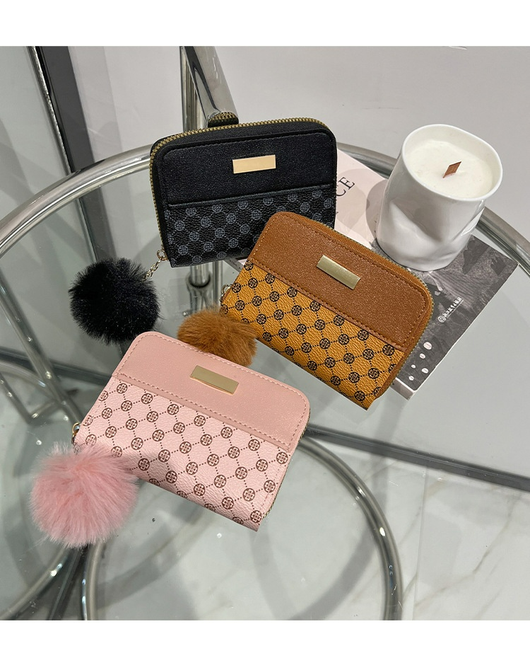 Damen Kurz-Geldbörse im Farbkontrast ⎜ Stilvolle Brieftasche mit Druckmuster und Reißverschlussfach für Kleinigkeiten