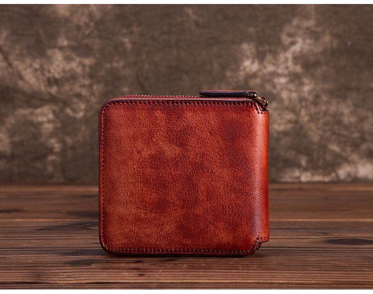 Herren Geldbörse aus Rindsleder ⎜ Kompakte Brieftasche im Vintage-Look mit Reißverschluss und edler Farbstruktur