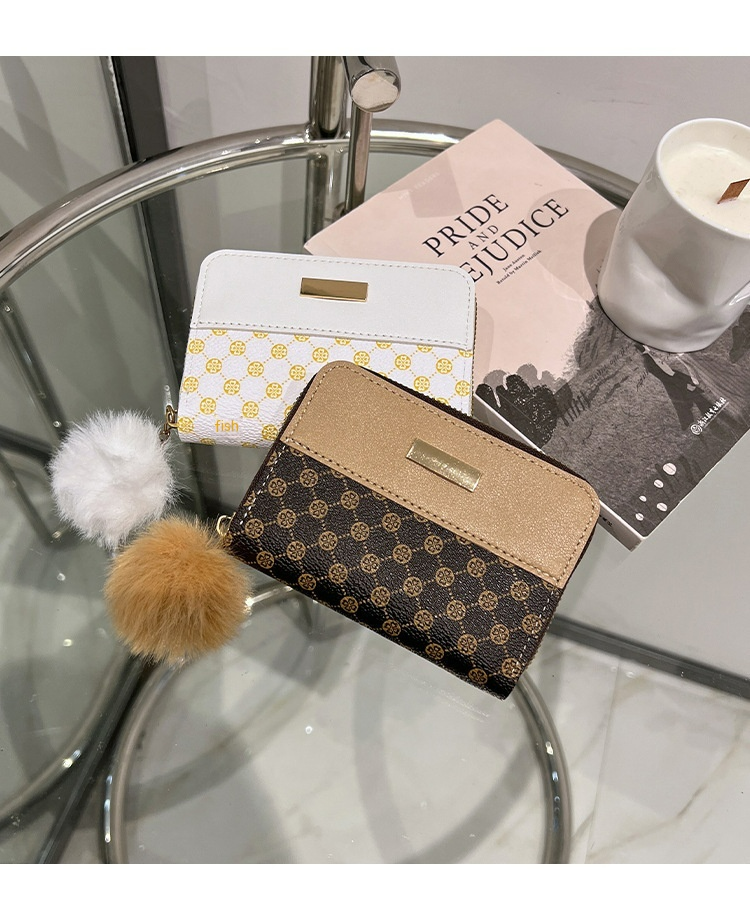 Damen Kurz-Geldbörse im Farbkontrast ⎜ Stilvolle Brieftasche mit Druckmuster und Reißverschlussfach für Kleinigkeiten