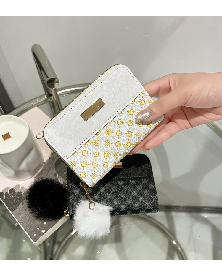 Damen Kurz-Geldbörse im Farbkontrast ⎜ Stilvolle Brieftasche mit Druckmuster und Reißverschlussfach für Kleinigkeiten