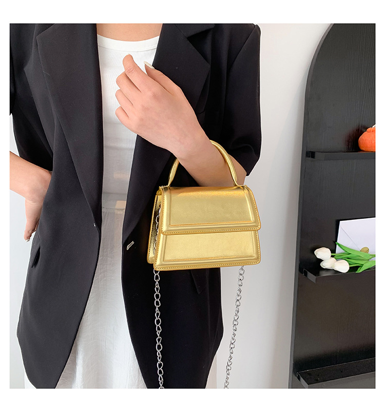 Damen Umhängetasche in Metallic-Optik ⎜ Kleine Handtasche mit Kette für Party und Alltag