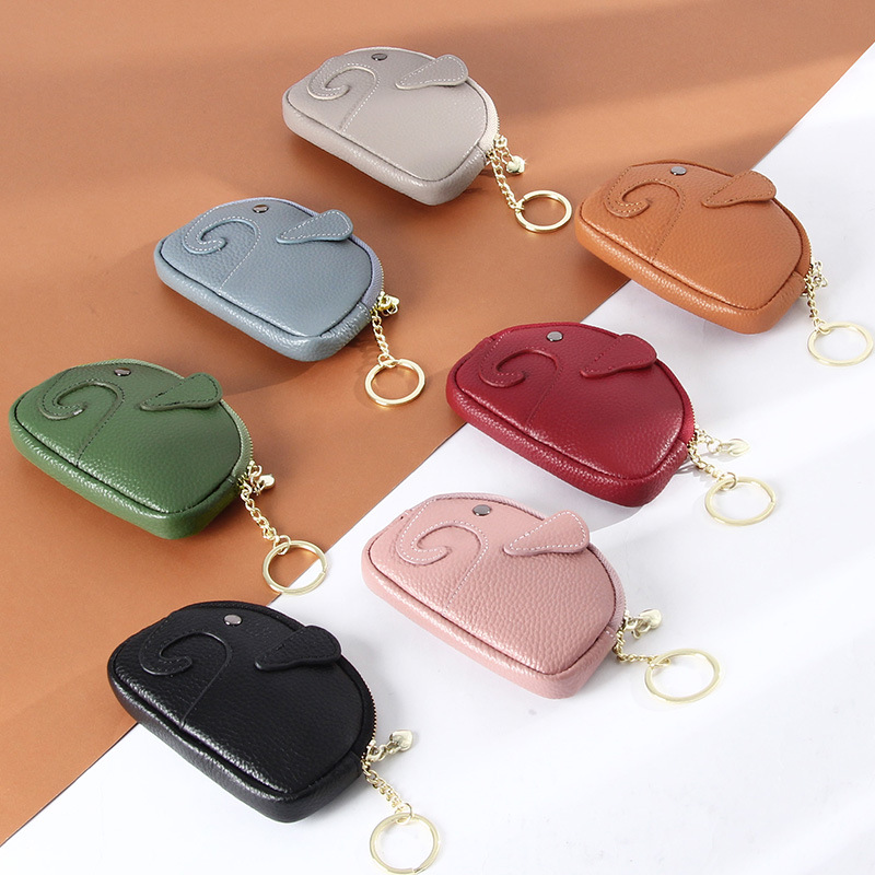 Damen Schlüsselanhänger Tasche ⎜ Mini Geldbörse mit Reißverschluss und süßem Elefantenmotiv