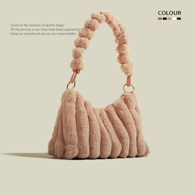 Plüsch Schultertasche für Damen ⎜ Weiche Unterarmtasche mit Komfortablem Griff und Großem Stauraum