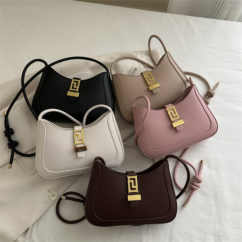 Schultertasche für Damen ⎜ Elegante Retro-Underarm-Bag mit goldener Schnalle und Knotenriemen für stilvolle Outfits