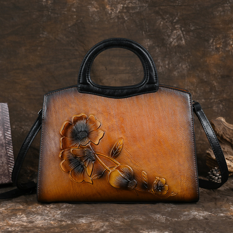 Handtasche für Damen ⎜ Elegante Tragetasche mit Blumenprägung und großem Stauraum für Alltag und besondere Anlässe